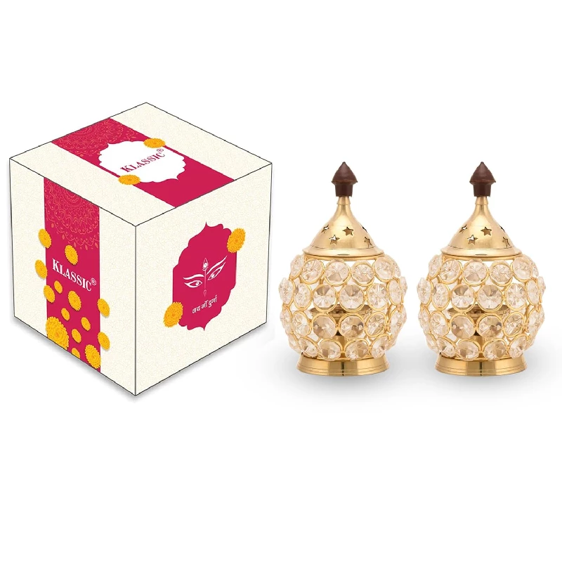 Klassic Decor Brass Crystal Matki Shape Diya Oil Lamp For Decoration, 240 g-1.webp